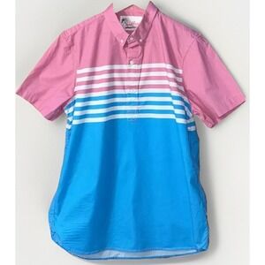 Mens Chubbies Pink & Blue Colorblock Polo Shirt Sz Med EUC‎